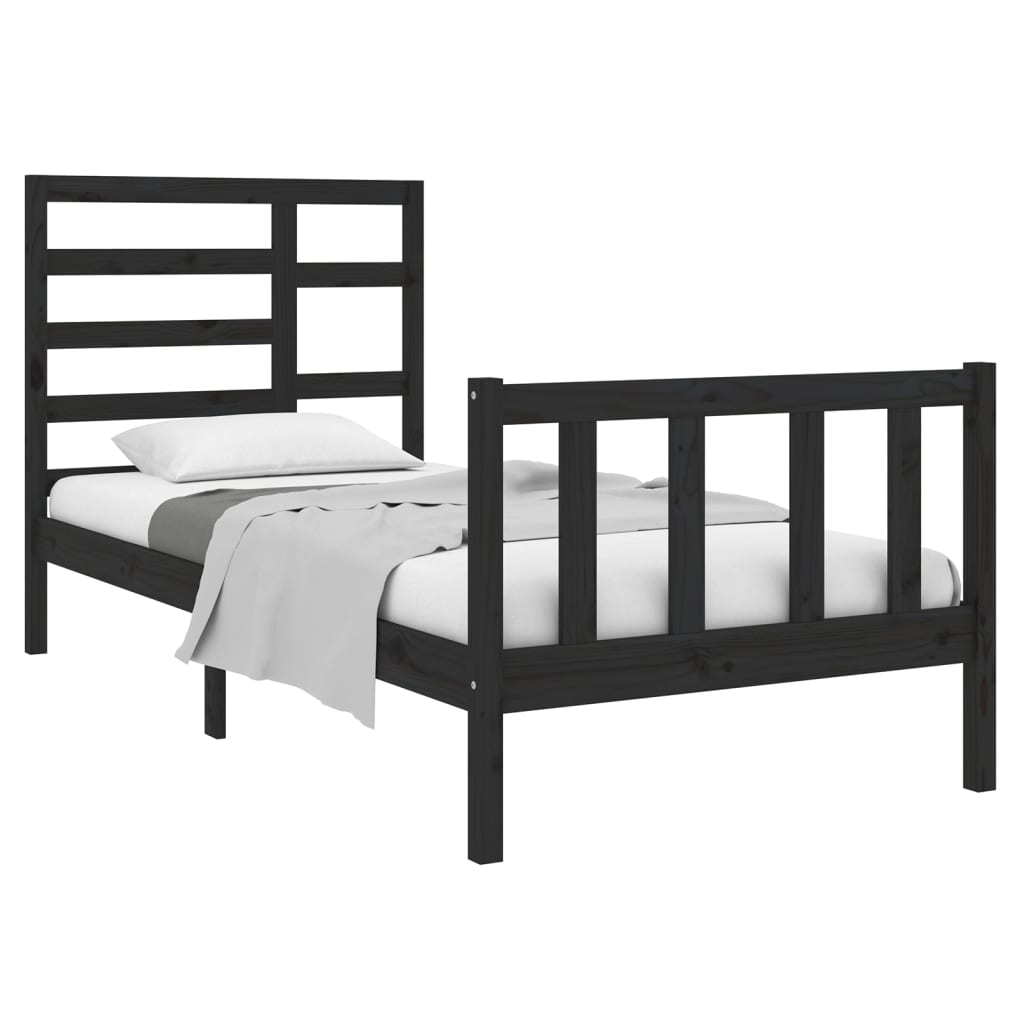 Bed Frame Black Solid Wood 92x187 cm Single Size