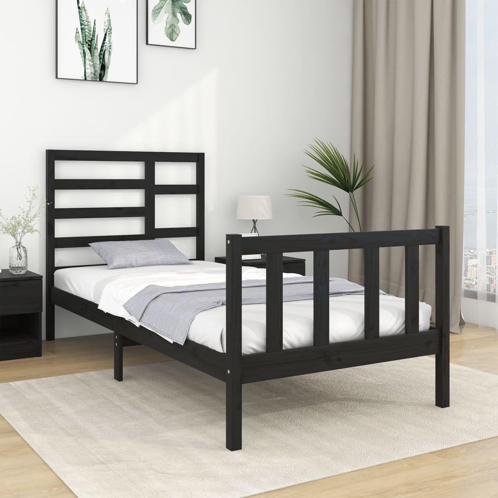 Bed Frame Black Solid Wood 92x187 cm Single Size