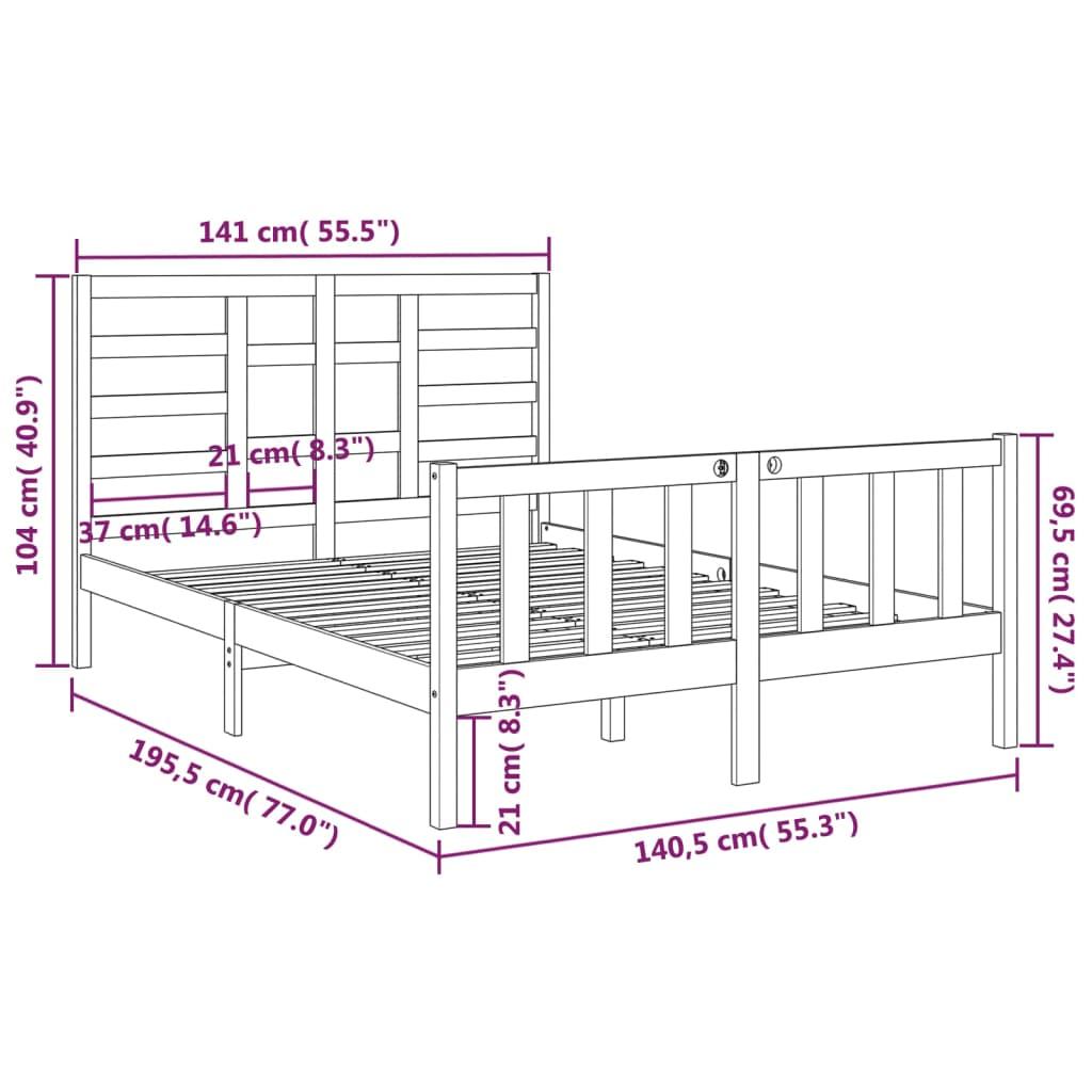 Bed Frame White Solid Wood 135x190 cm 4FT6 Double