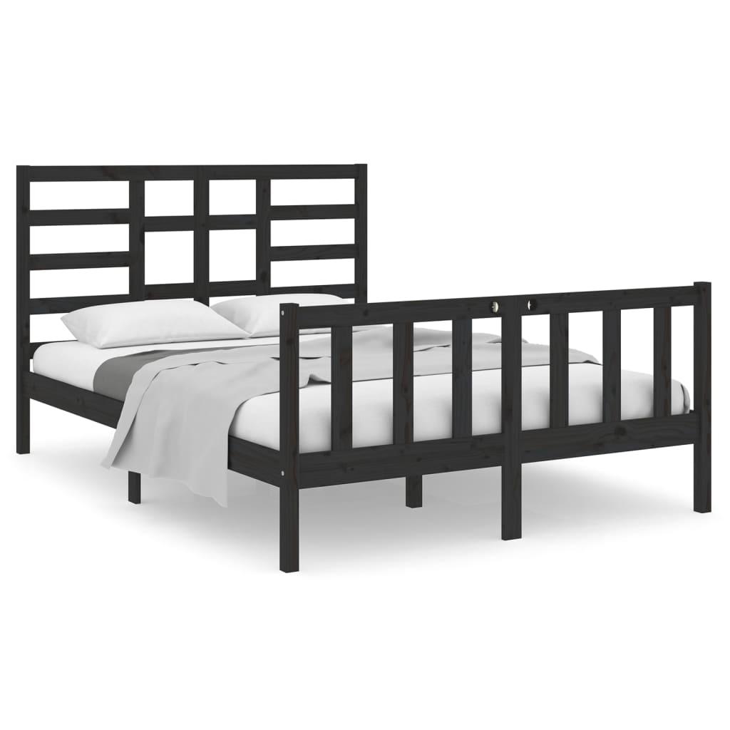 Bed Frame without Mattress Black Solid Wood 135x190 cm
