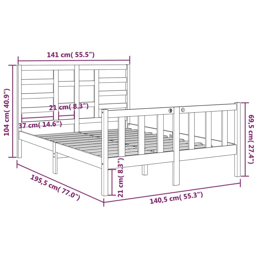 Bed Frame without Mattress Black Solid Wood 135x190 cm