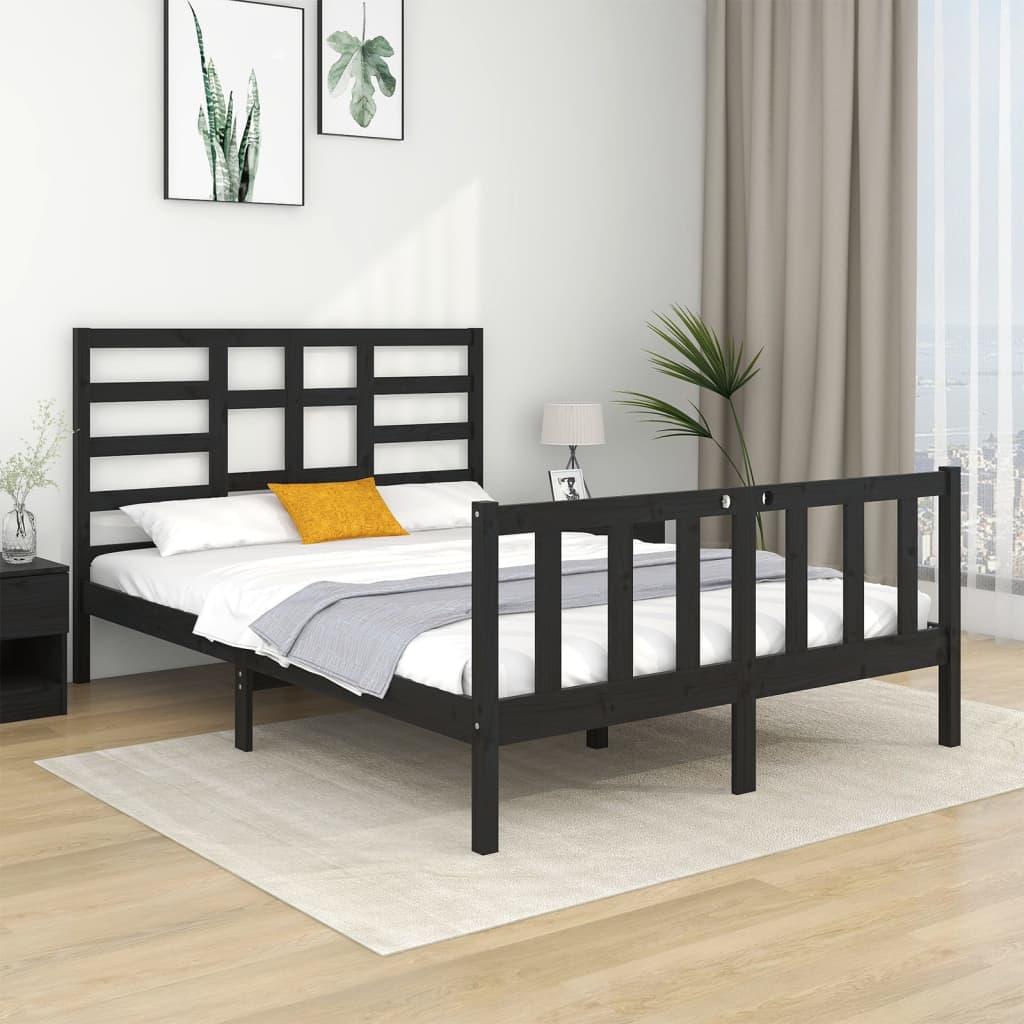 Bed Frame without Mattress Black Solid Wood 135x190 cm