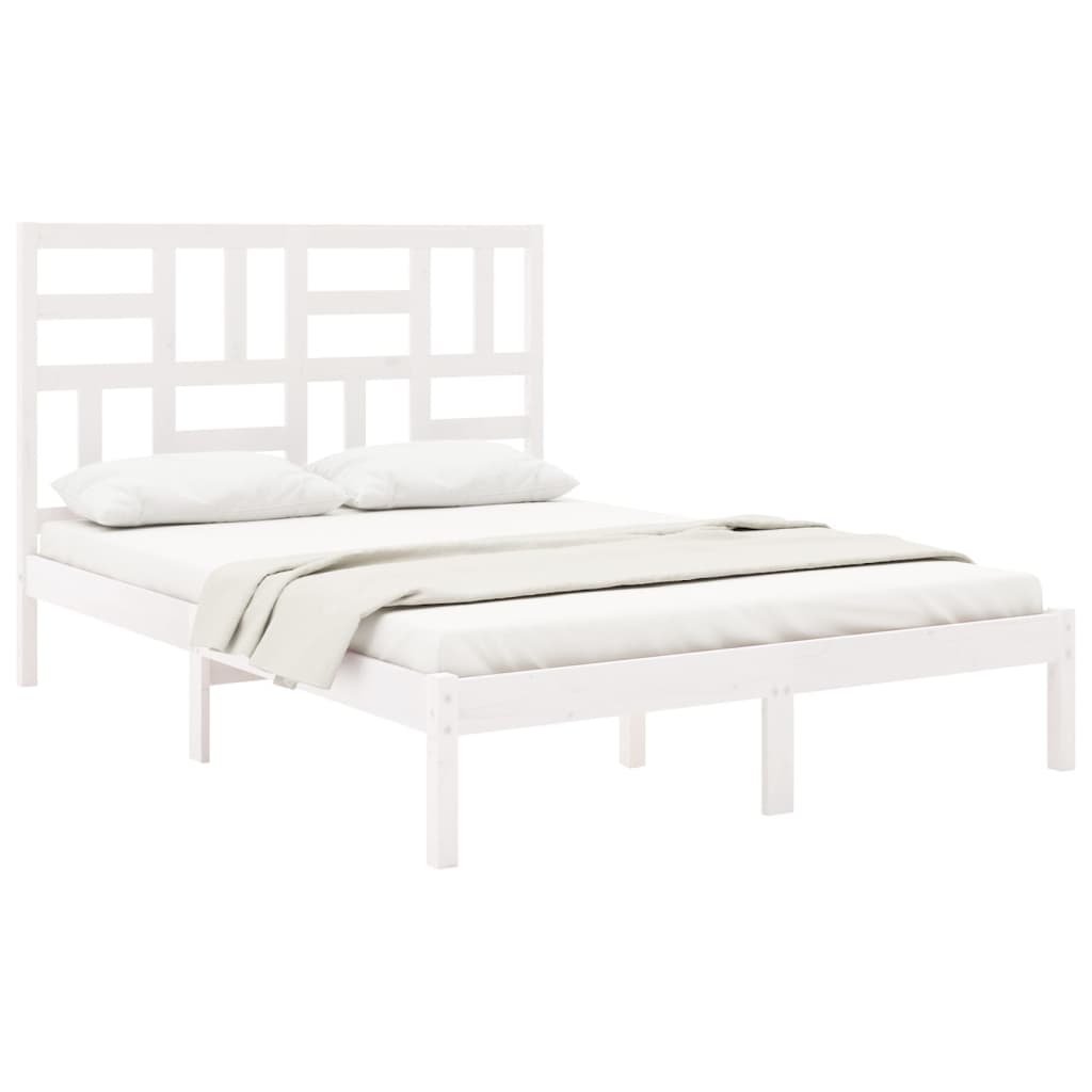 Bed Frame White Solid Wood 135x190 cm 4FT6 Double