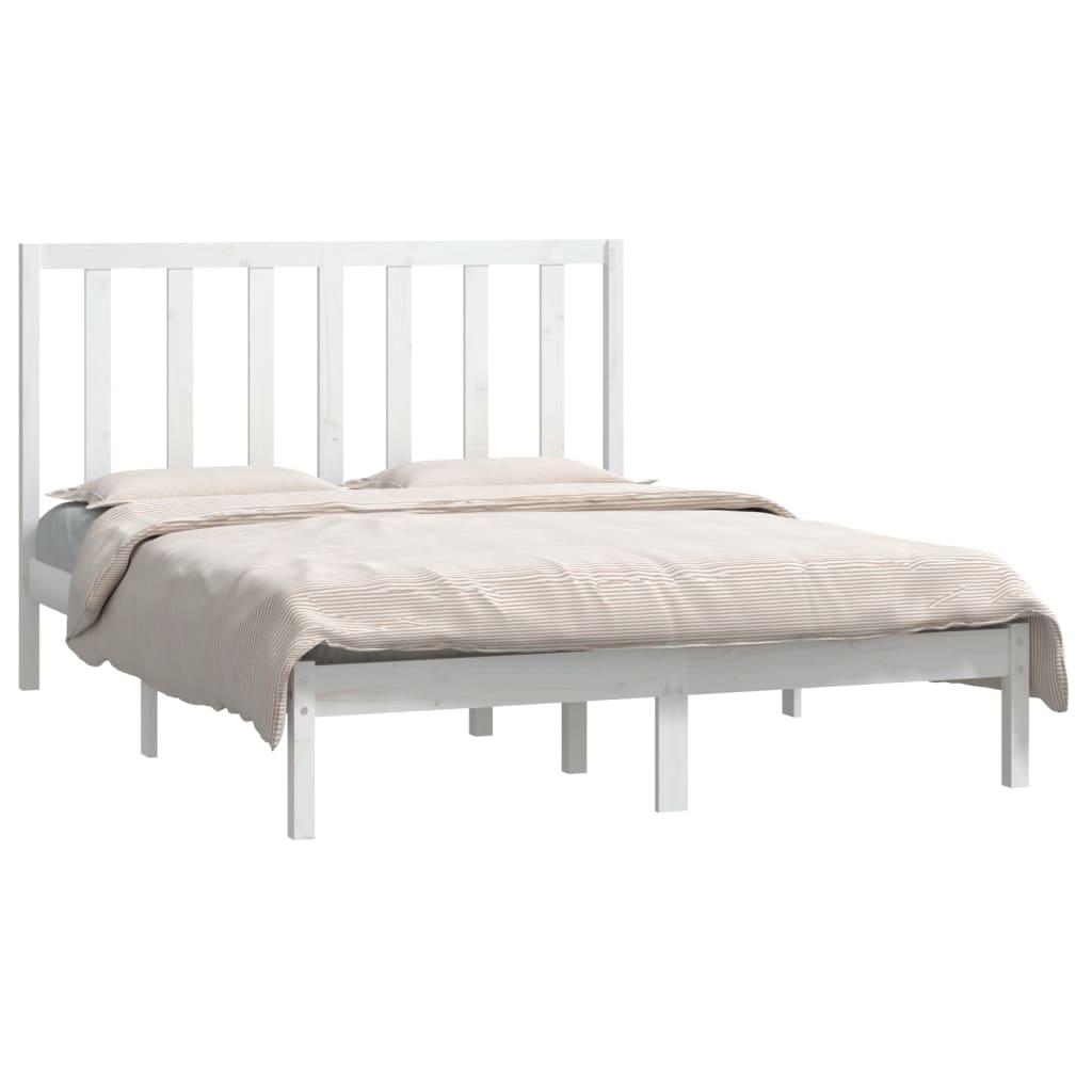 Bed Frame White Solid Wood Pine 135x190 cm 4FT6 Double