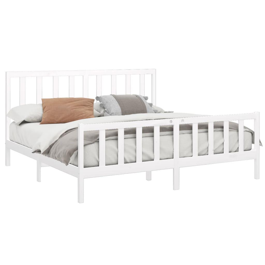 Bed Frame without Mattress White 183x203 cm King Solid Wood Pine
