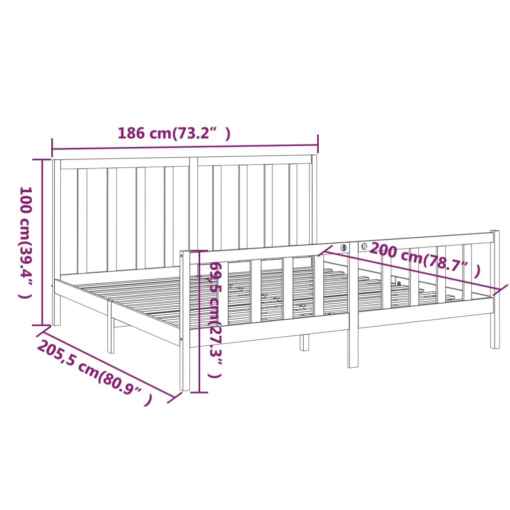 Bed Frame without Mattress Black 183x203 cm King Solid Wood Pine