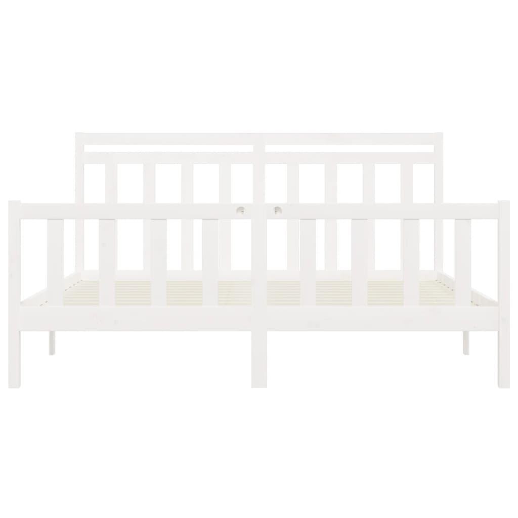 Bed Frame without Mattress White Solid Wood Pine 183x203 cm King