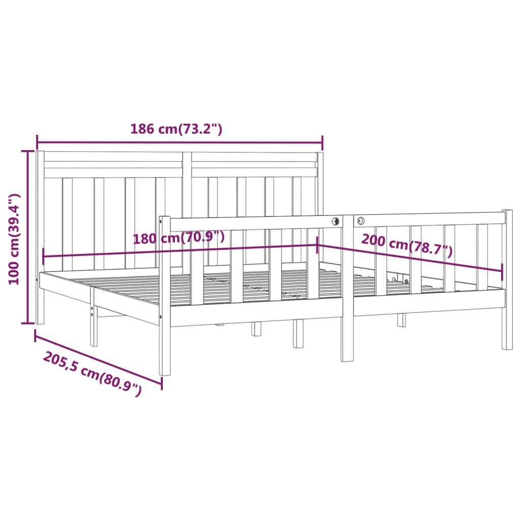 Bed Frame without Mattress Black Solid Wood Pine 183x203 cm King