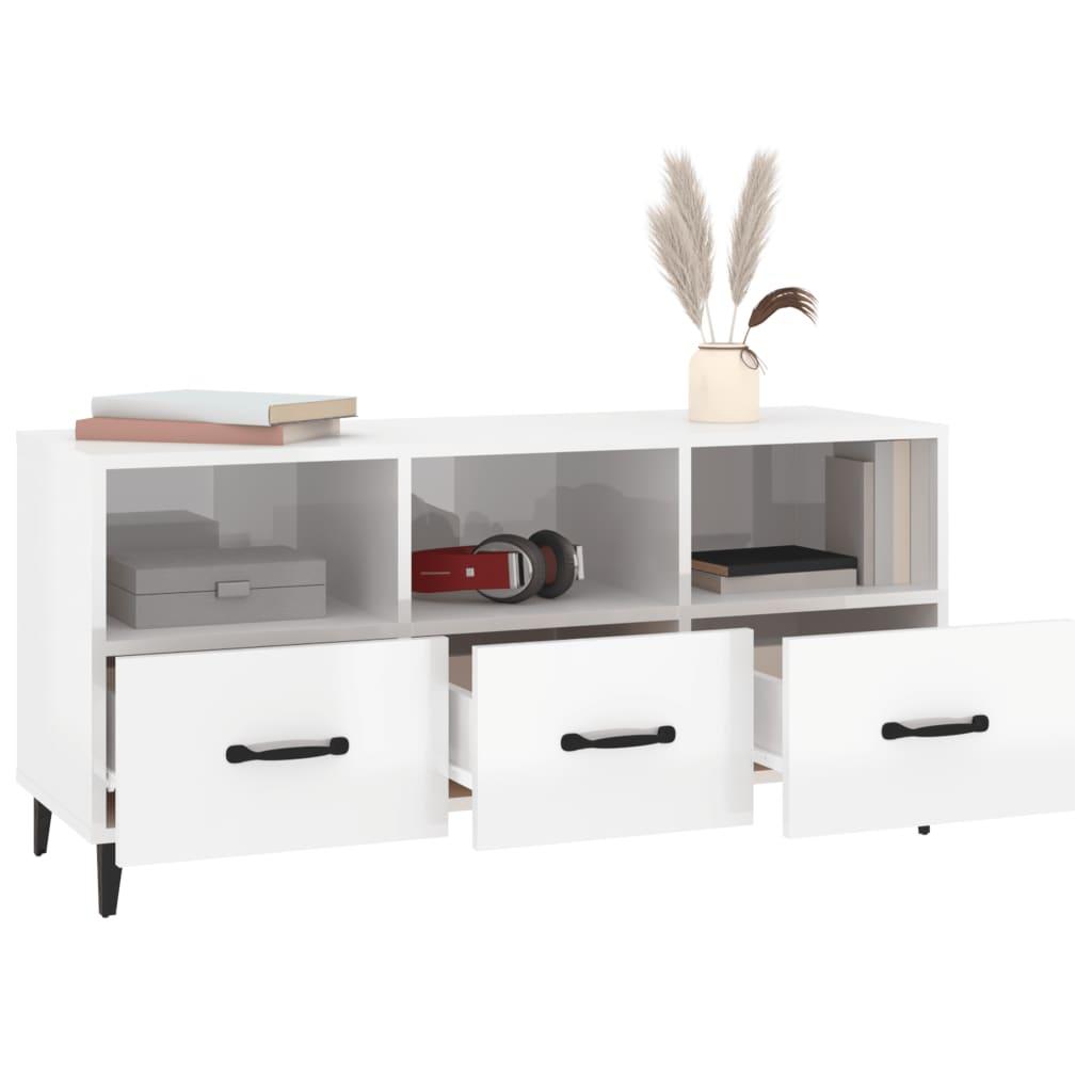 TV Cabinet High Gloss White 102x35x50 cm Engineered Wood