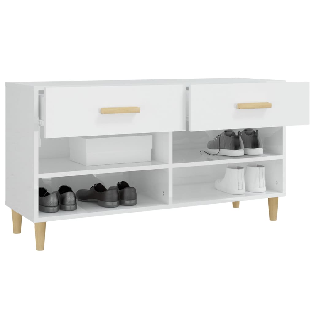 Shoe Cabinet High Gloss White 102x35x55 cm Engineered Wood