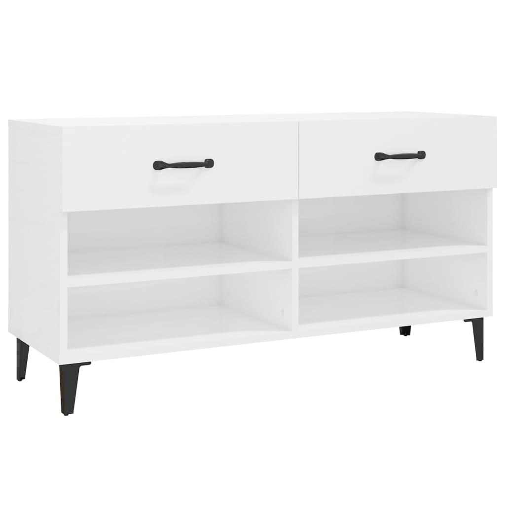 Shoe Cabinet High Gloss White 102x35x55 cm Engineered Wood