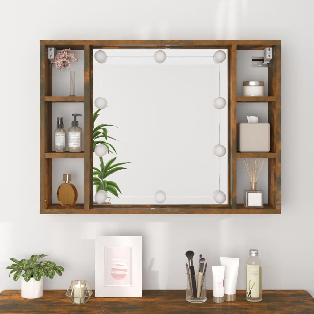 Mirror Cabinet with LED Smoked Oak 76x15x55 cm