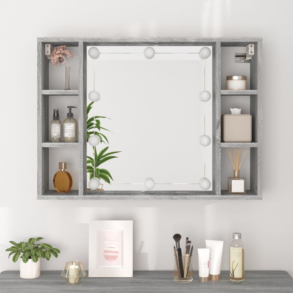 Mirror Cabinet with LED Grey Sonoma 76x15x55 cm