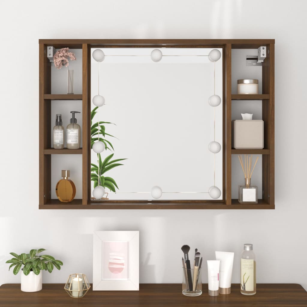 Mirror Cabinet with LED Brown Oak 76x15x55 cm