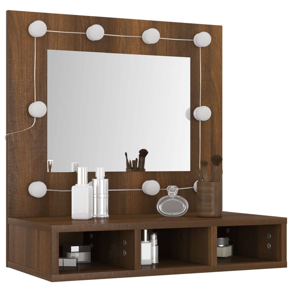 Mirror Cabinet with LED Brown Oak 60x31.5x62 cm