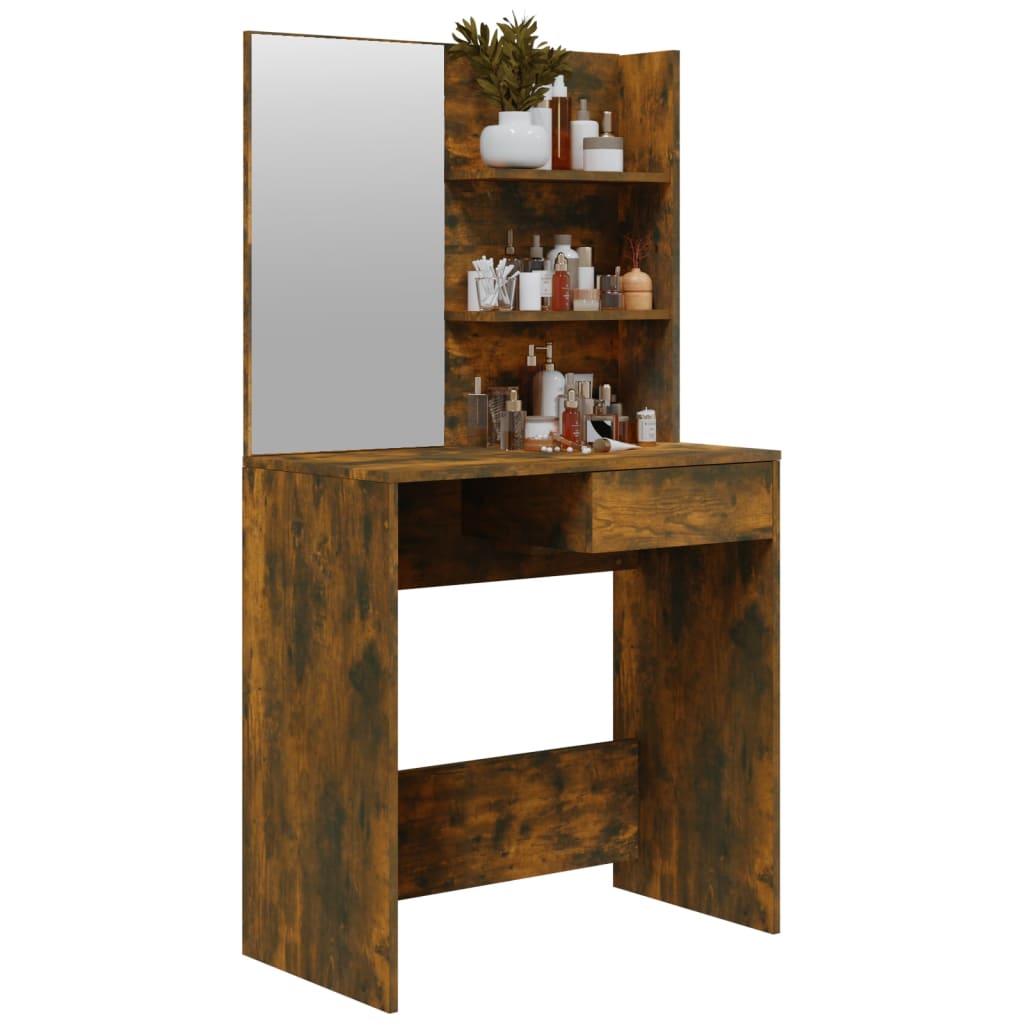 Dressing Table with Mirror Smoked Oak 74.5x40x141 cm
