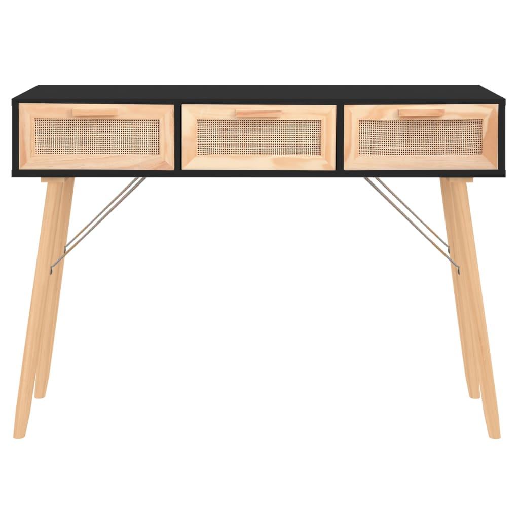 Console Table Black 105x30x75 cm Solid Wood Pine&Natural Rattan