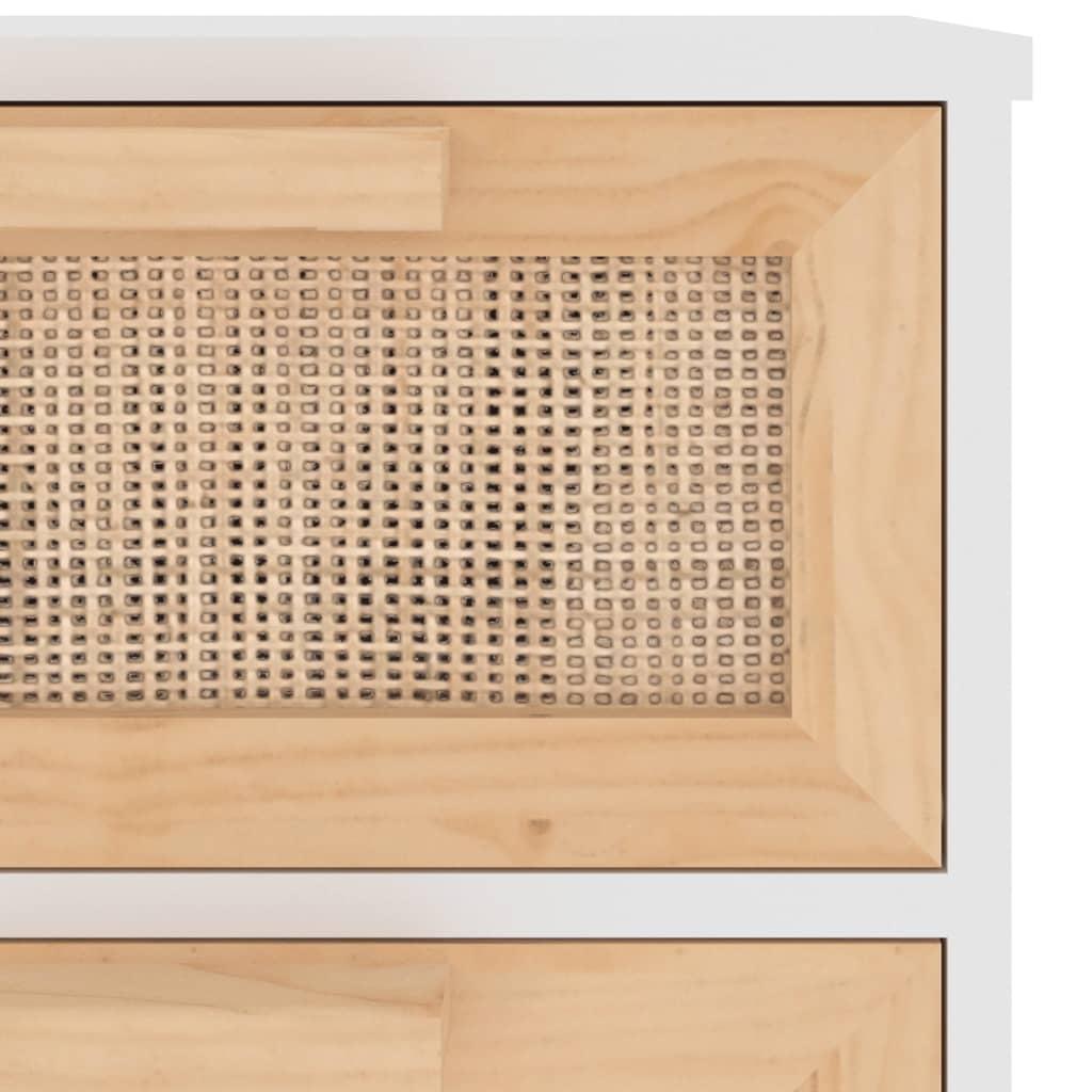 Sideboard White 40x30x90 cm Solid Wood Pine and Natural Rattan