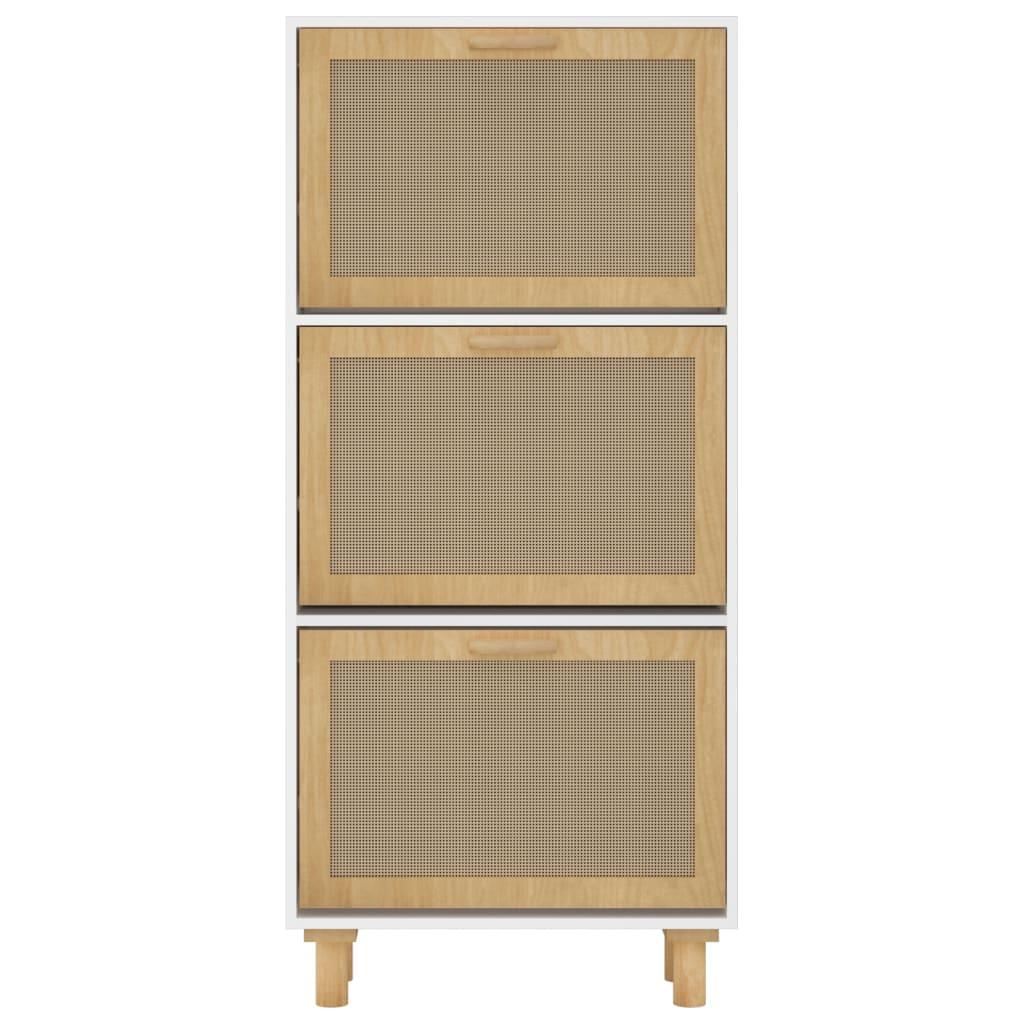 Shoe Cabinet White 52x25x115 cm Engineered Wood and Natural Rattan