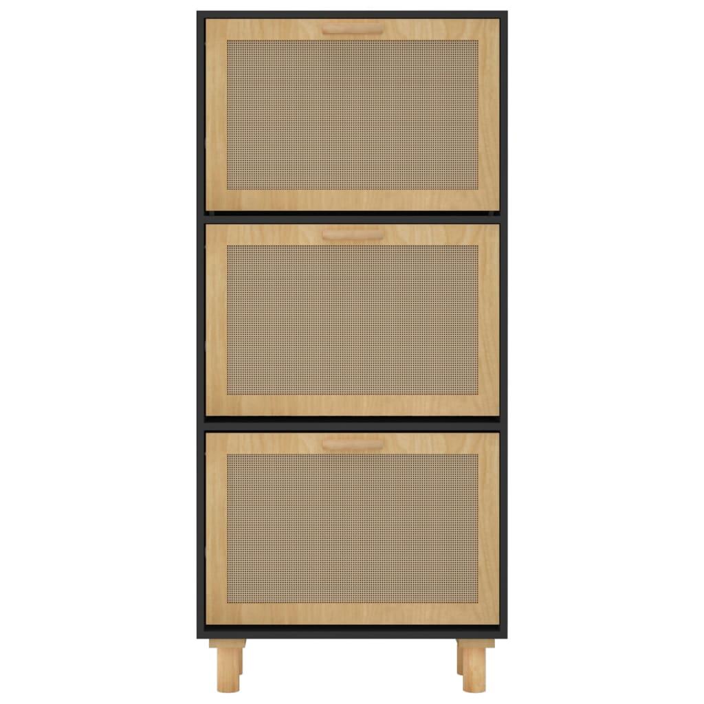 Shoe Cabinet Black 52x25x115 cm Engineered Wood and Natural Rattan