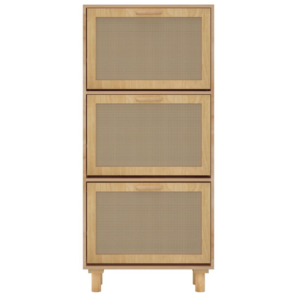 Shoe Cabinet Brown 52x25x115 cm Engineered Wood and Natural Rattan