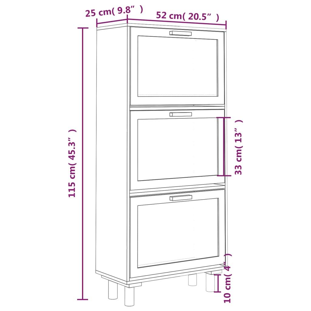 Shoe Cabinet Brown 52x25x115 cm Engineered Wood and Natural Rattan