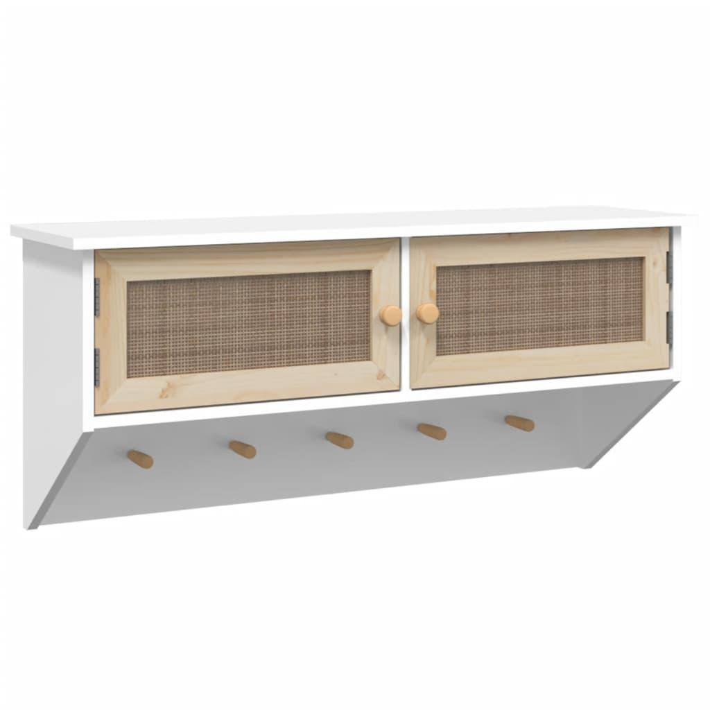 Wall-mounted Coat Rack White Engineered Wood and Natural Rattan