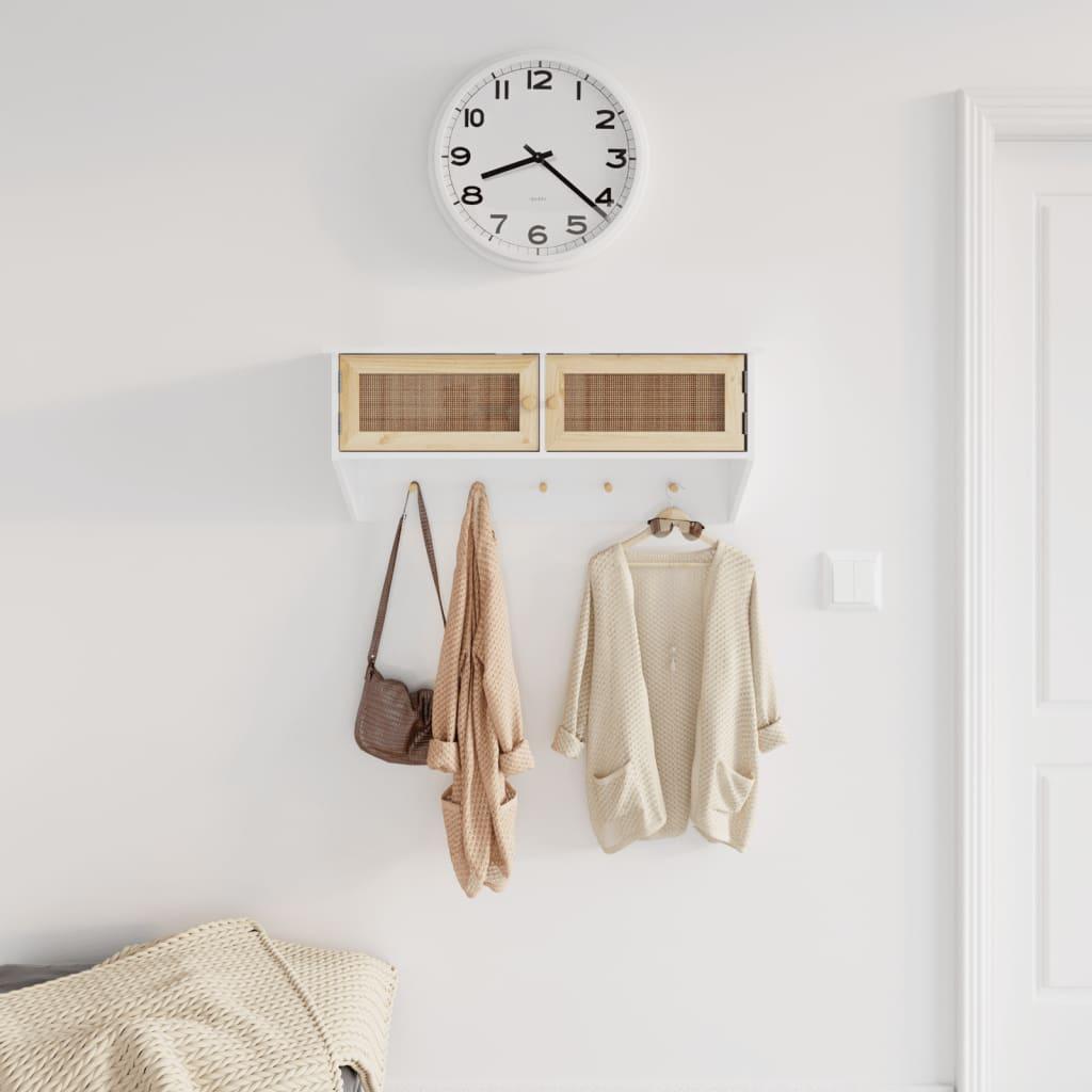 Wall-mounted Coat Rack White Engineered Wood and Natural Rattan