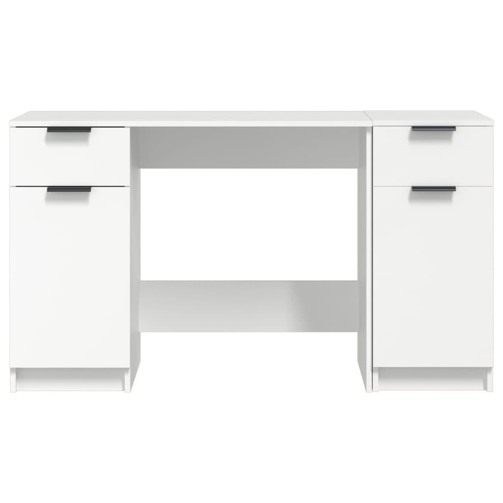 Desk with Side Cabinet White Engineered Wood