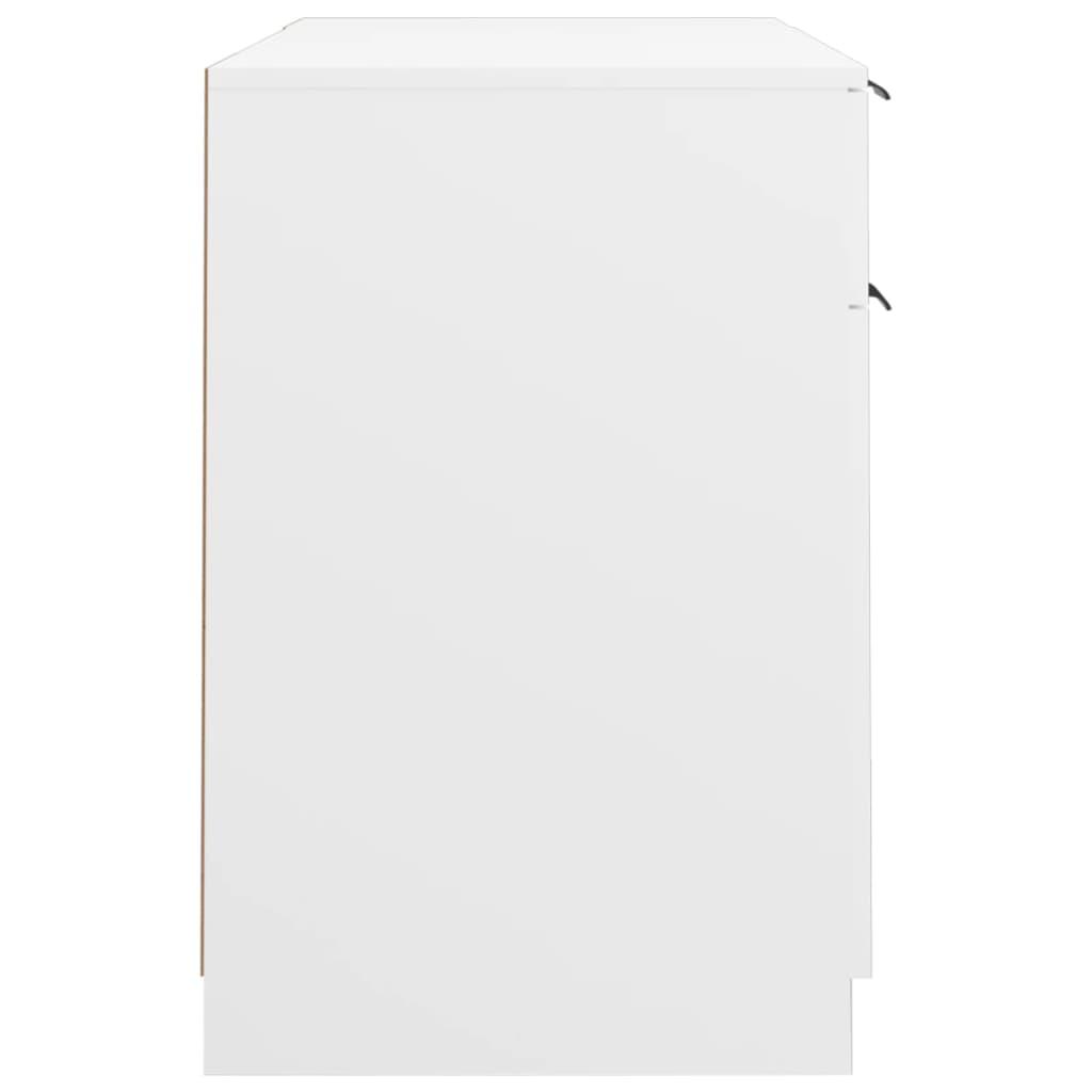 Desk with Side Cabinet White Engineered Wood