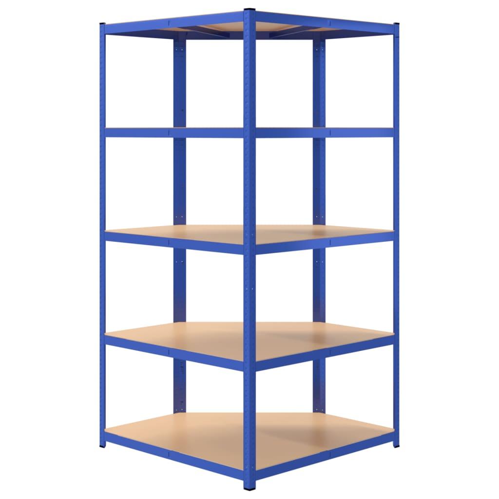 5-Layer Corner Shelf Blue Steel and Engineered Wood