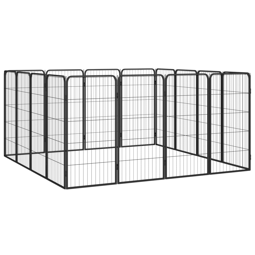 16-Panel Dog Playpen Black 50x100 cm Powder-coated Steel
