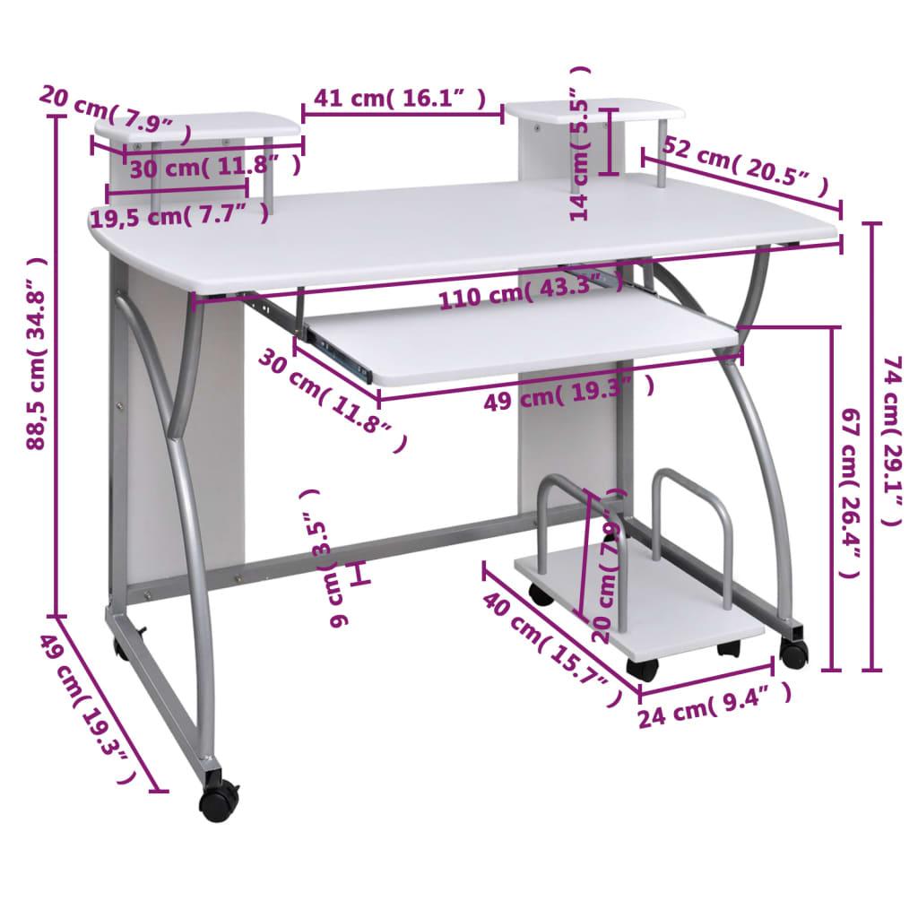Computer Desk White 110x52x88.5 cm Engineered Wood