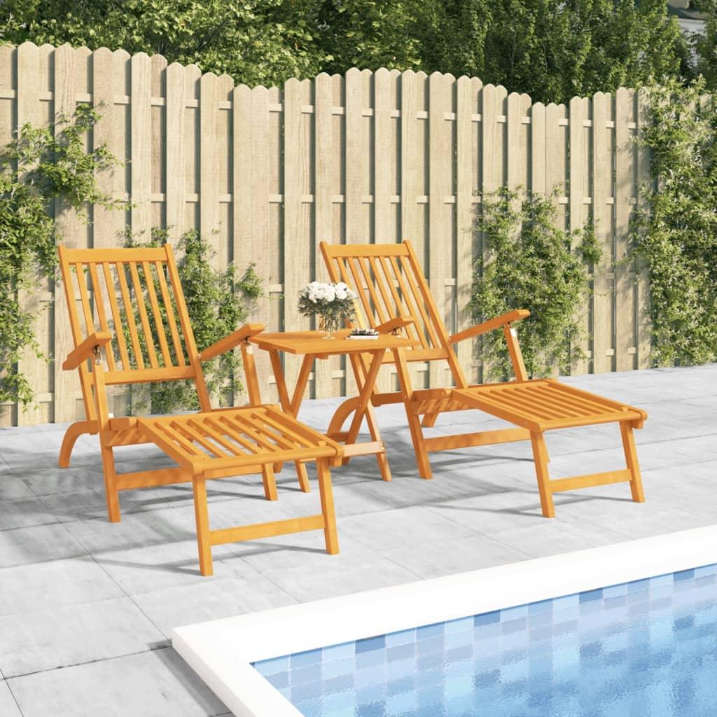 Outdoor Deck Chairs with Footrests and Table Solid Wood Acacia