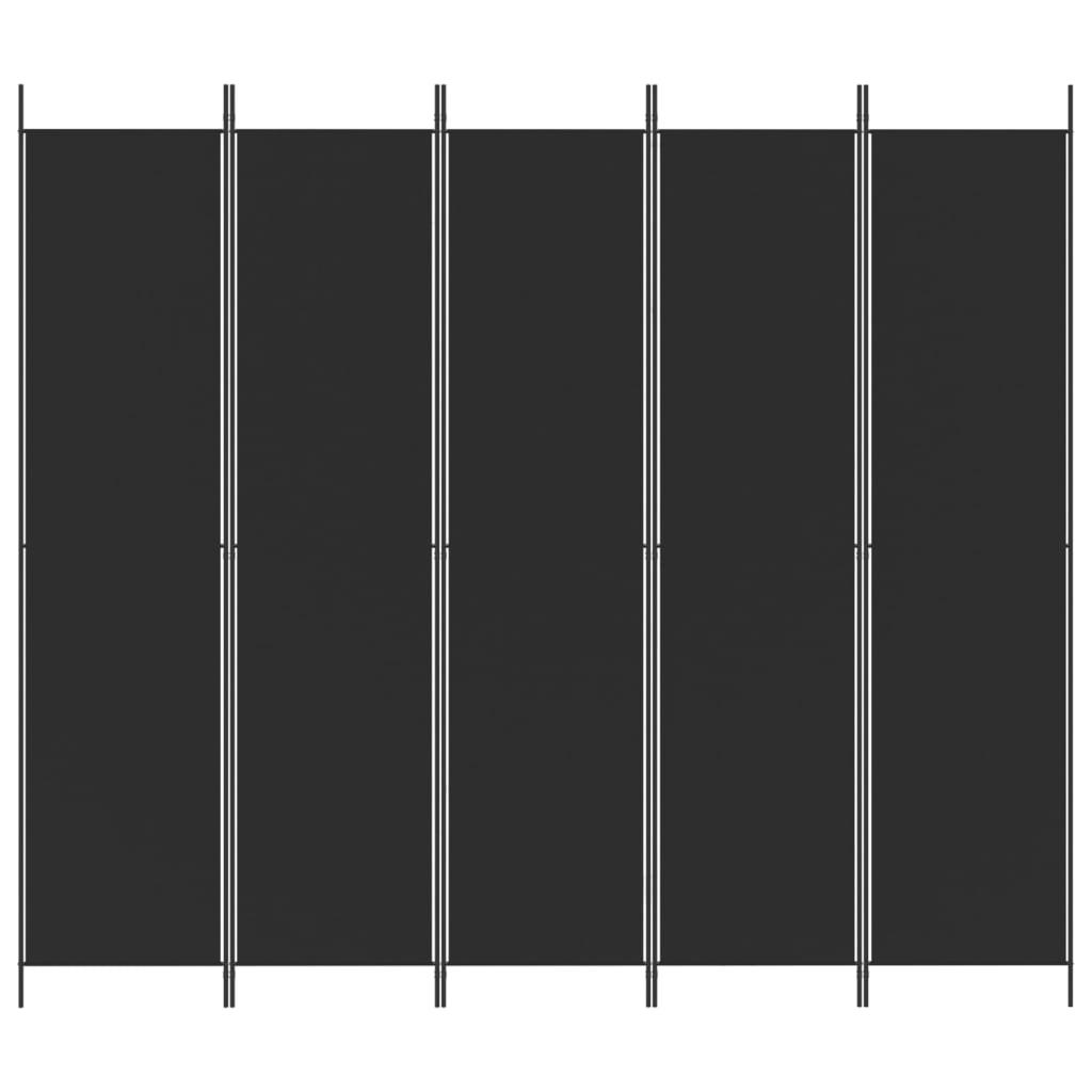 5-Panel Room Divider Black 250x220 cm Fabric