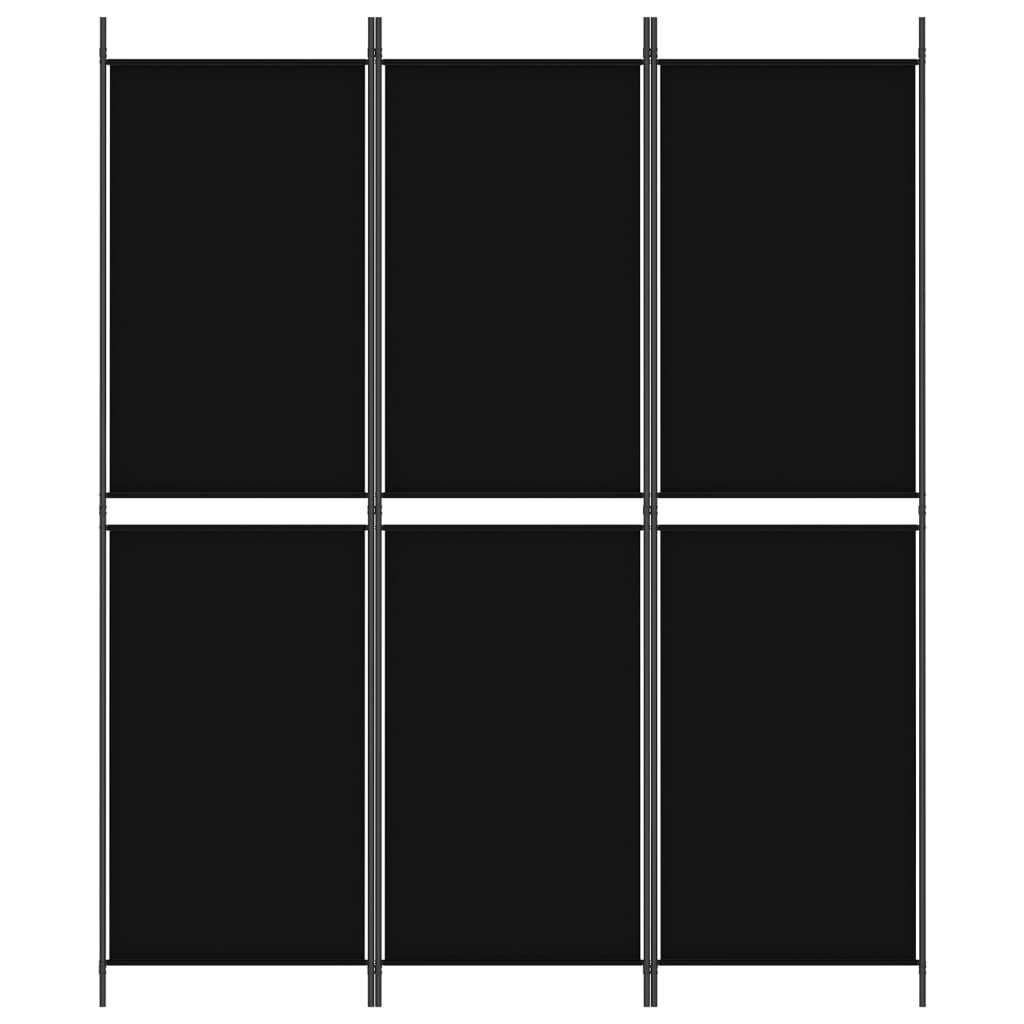 3-Panel Room Divider Black 150x180 cm Fabric