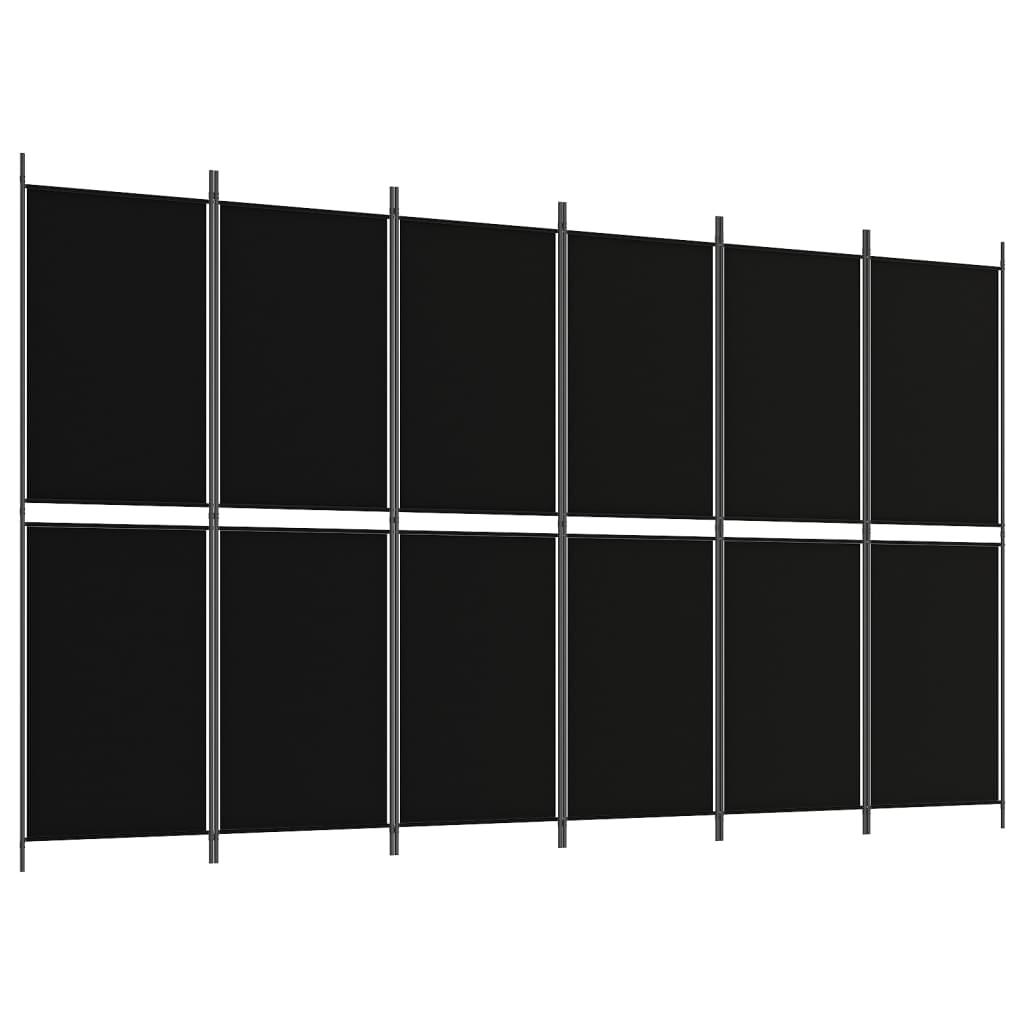 6-Panel Room Divider Black 300x180 cm Fabric
