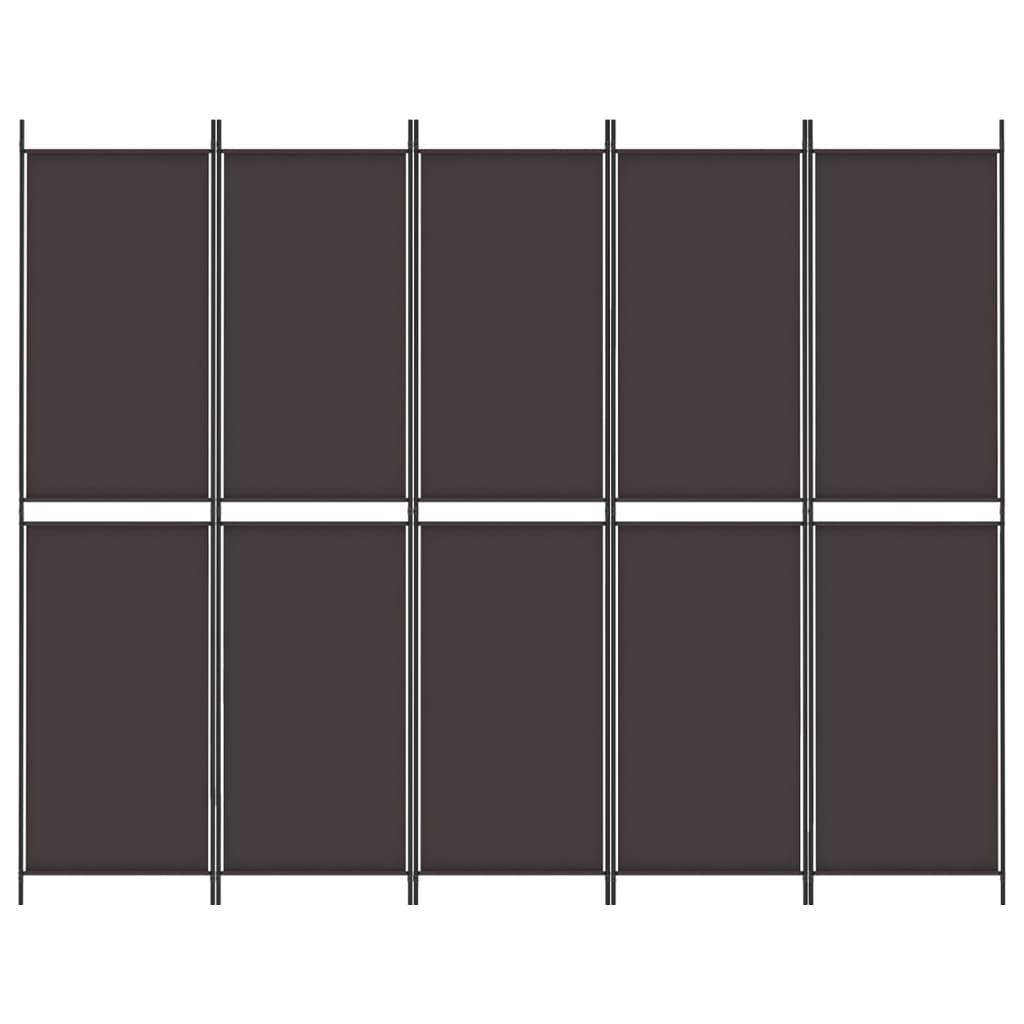5-Panel Room Divider Brown 250x200 cm Fabric