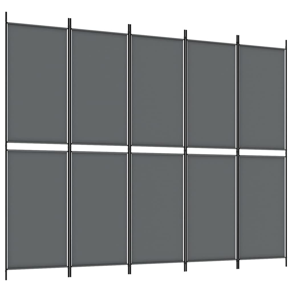 5-Panel Room Divider Anthracite 250x200 cm Fabric