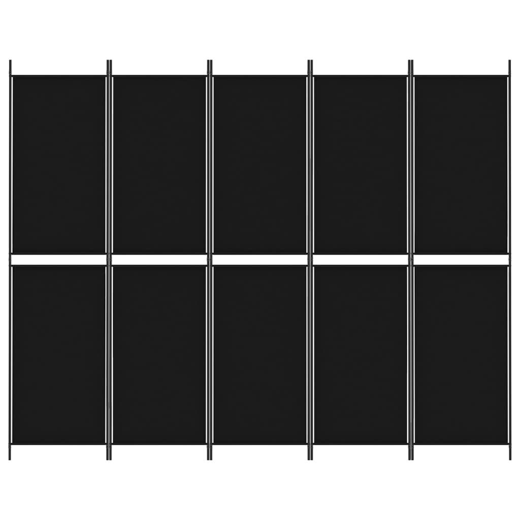 5-Panel Room Divider Black 250x200 cm Fabric