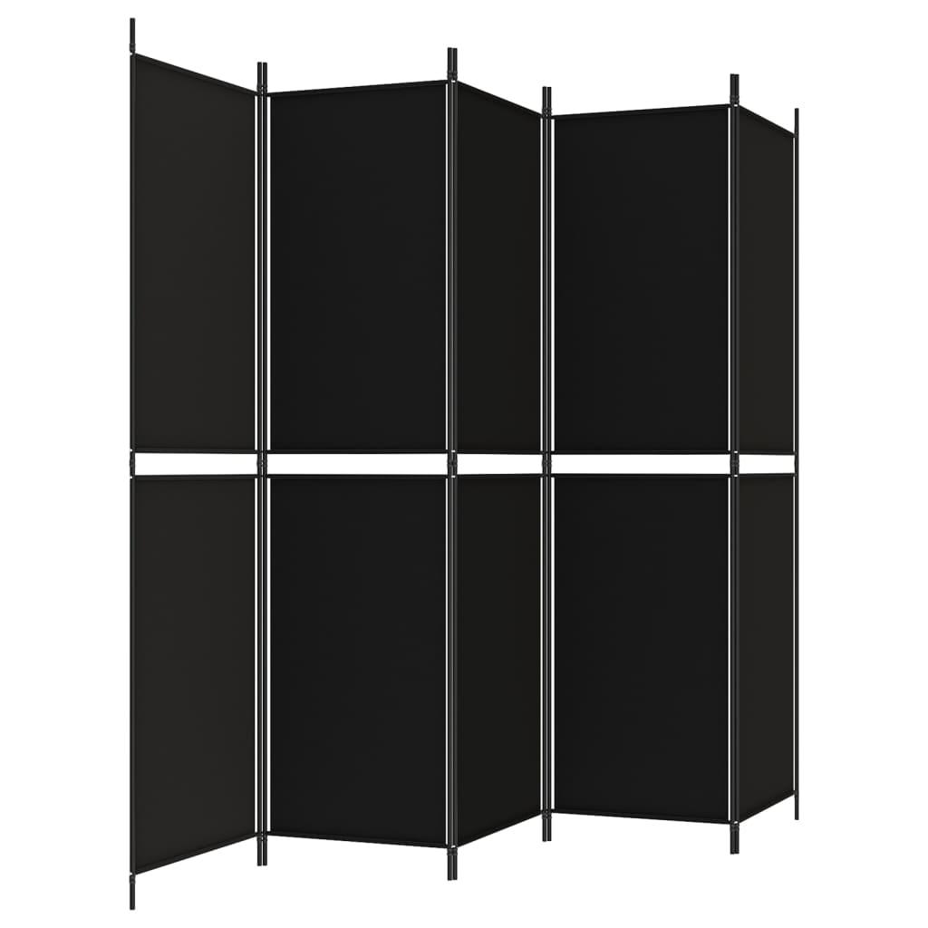 5-Panel Room Divider Black 250x200 cm Fabric