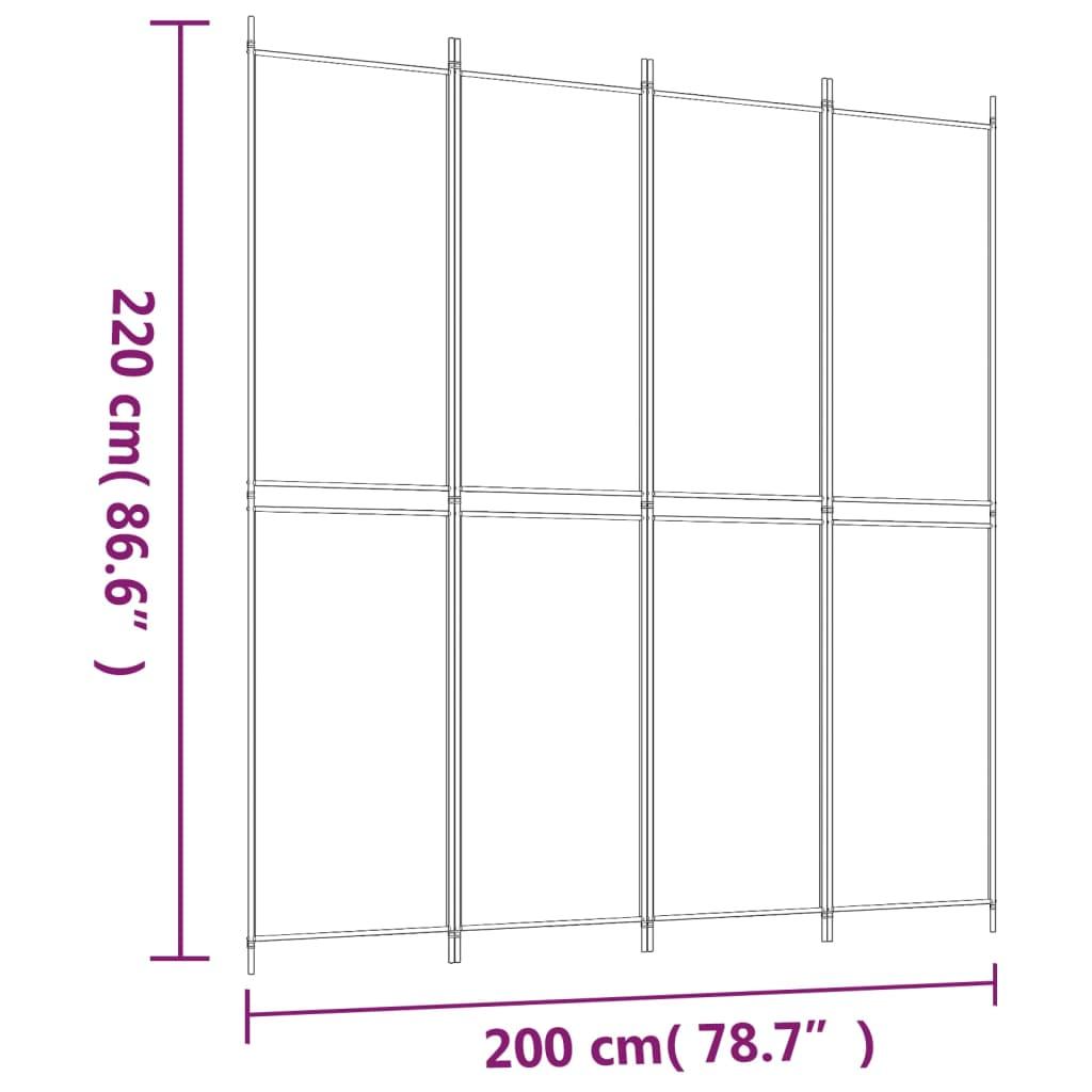 4-Panel Room Divider White 200x220 cm Fabric
