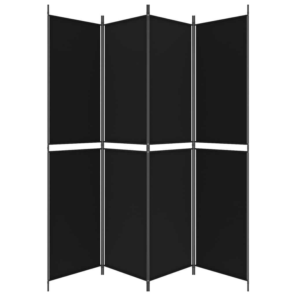 4-Panel Room Divider Black 200x220 cm Fabric