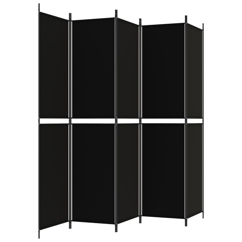5-Panel Room Divider Black 250x220 cm Fabric