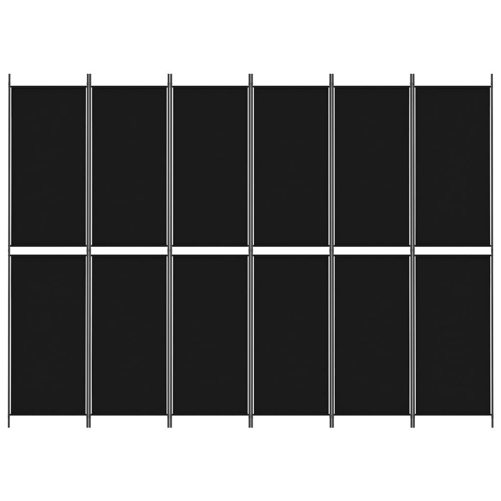 6-Panel Room Divider Black 300x220 cm Fabric