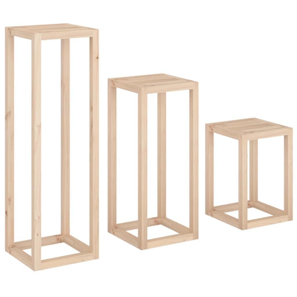3 Piece Plant Stand Set Solid Wood Pine