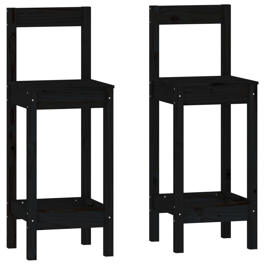 3 Piece Bar Set Black Solid Wood Pine