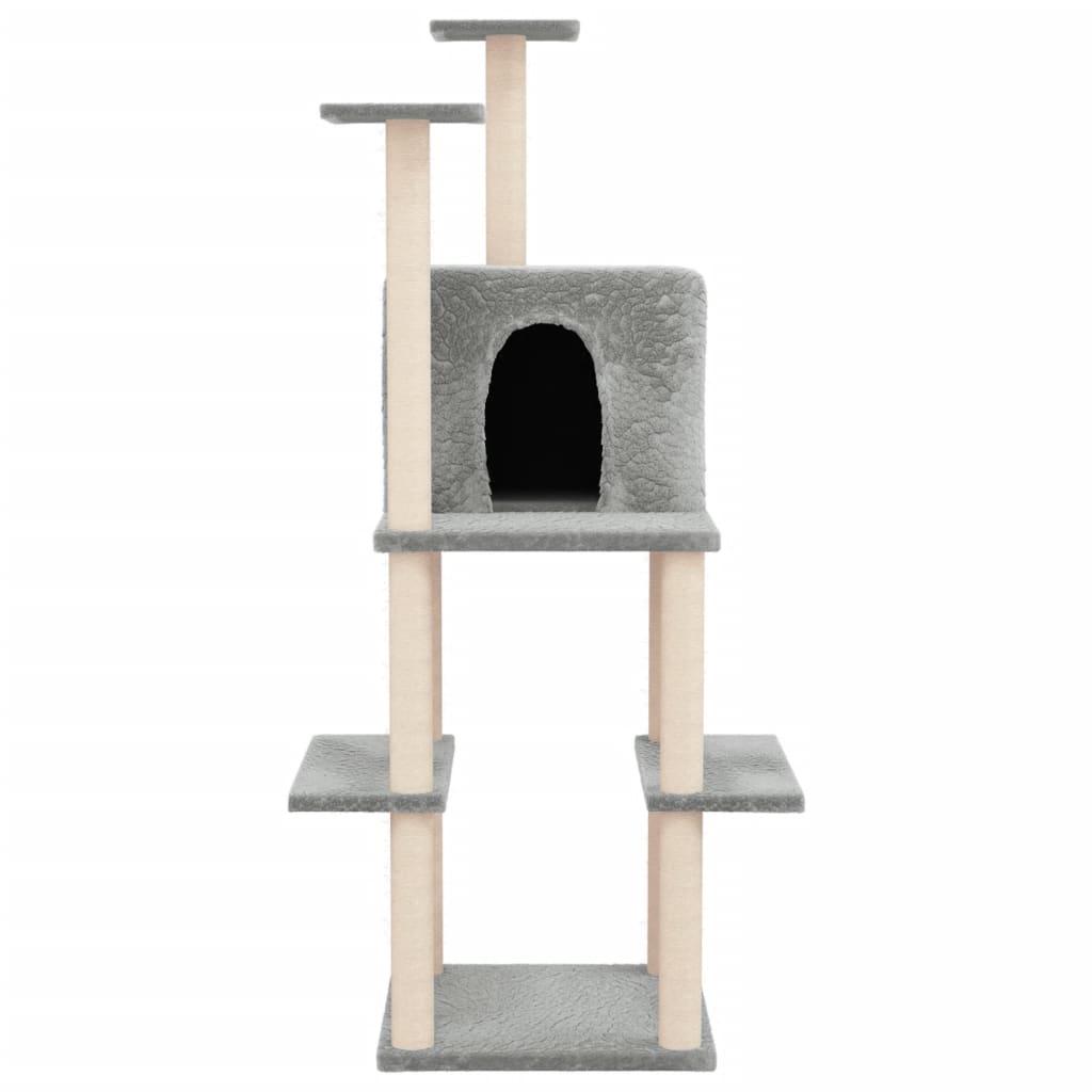 Cat Tree with Sisal Scratching Posts Light Grey 144.5 cm