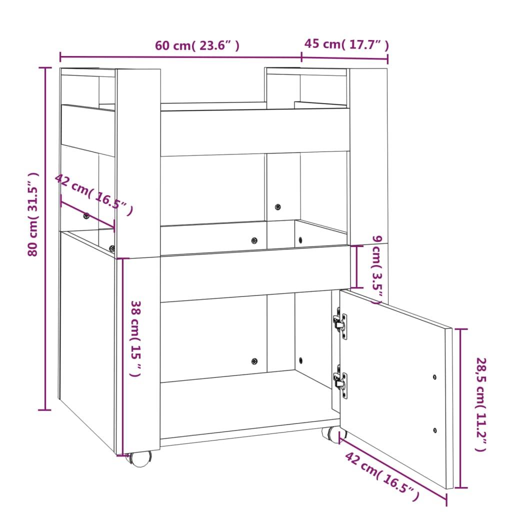 Kitchen Trolley Grey Sonoma 60x45x80 cm Engineered Wood