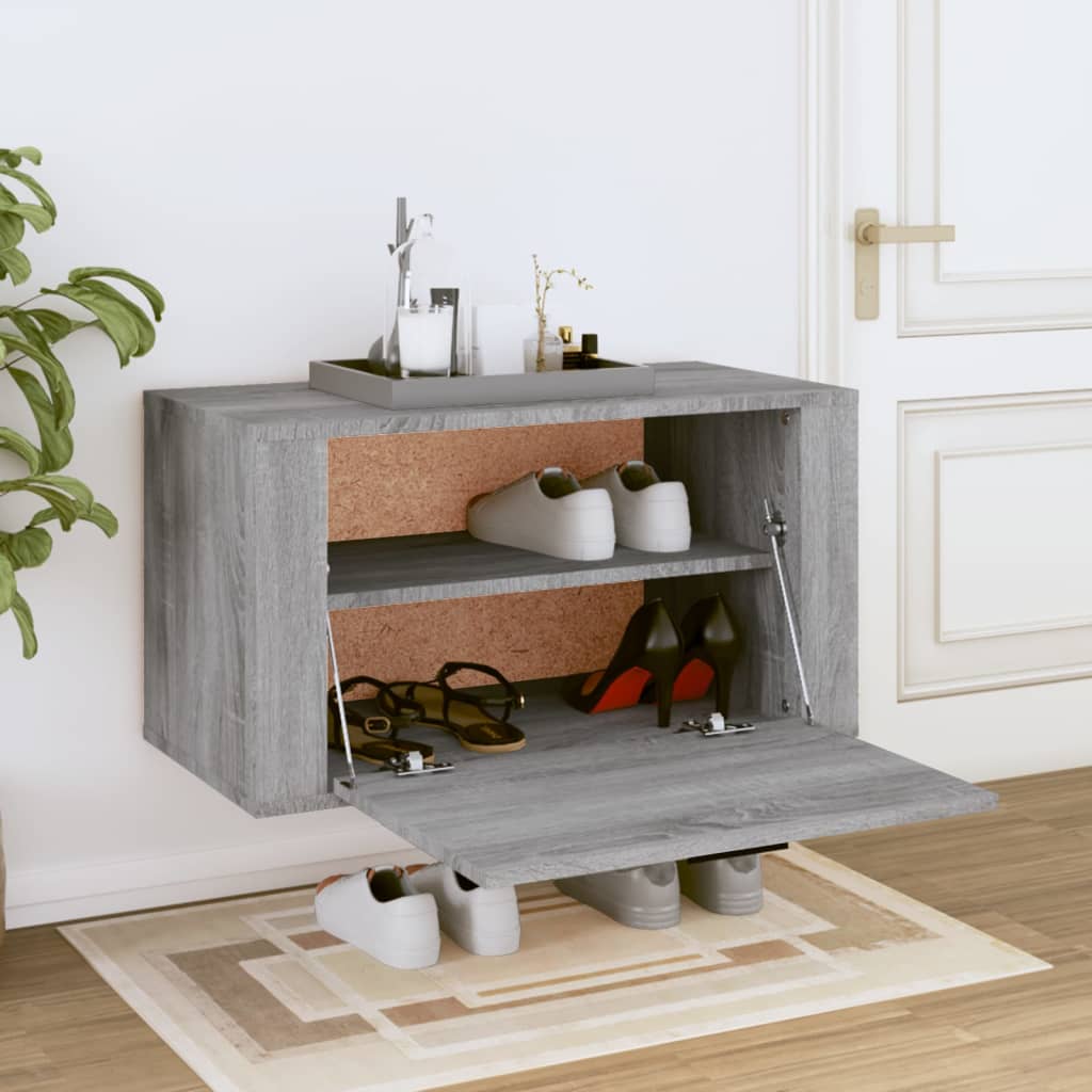 Wall-mounted Shoe Cabinet Grey Sonoma 70x35x38 cm Solid Wood Pine